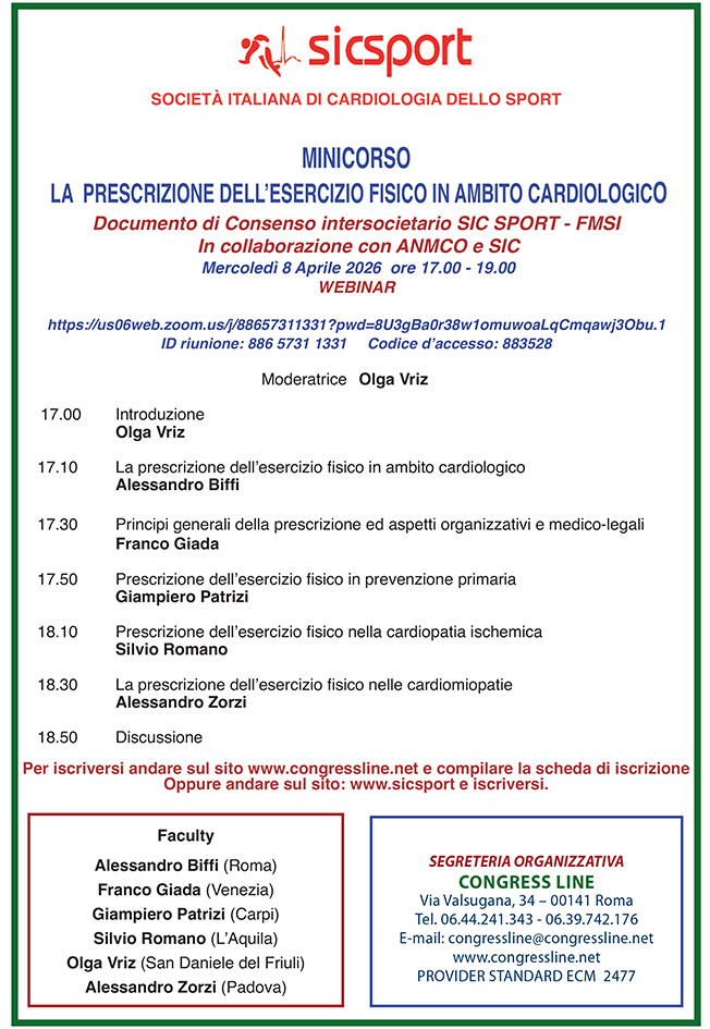 MINICORSO LA PRESCRIZIONE DELL’ESERCIZIO FISICO IN AMBITO CARDIOLOGICO  